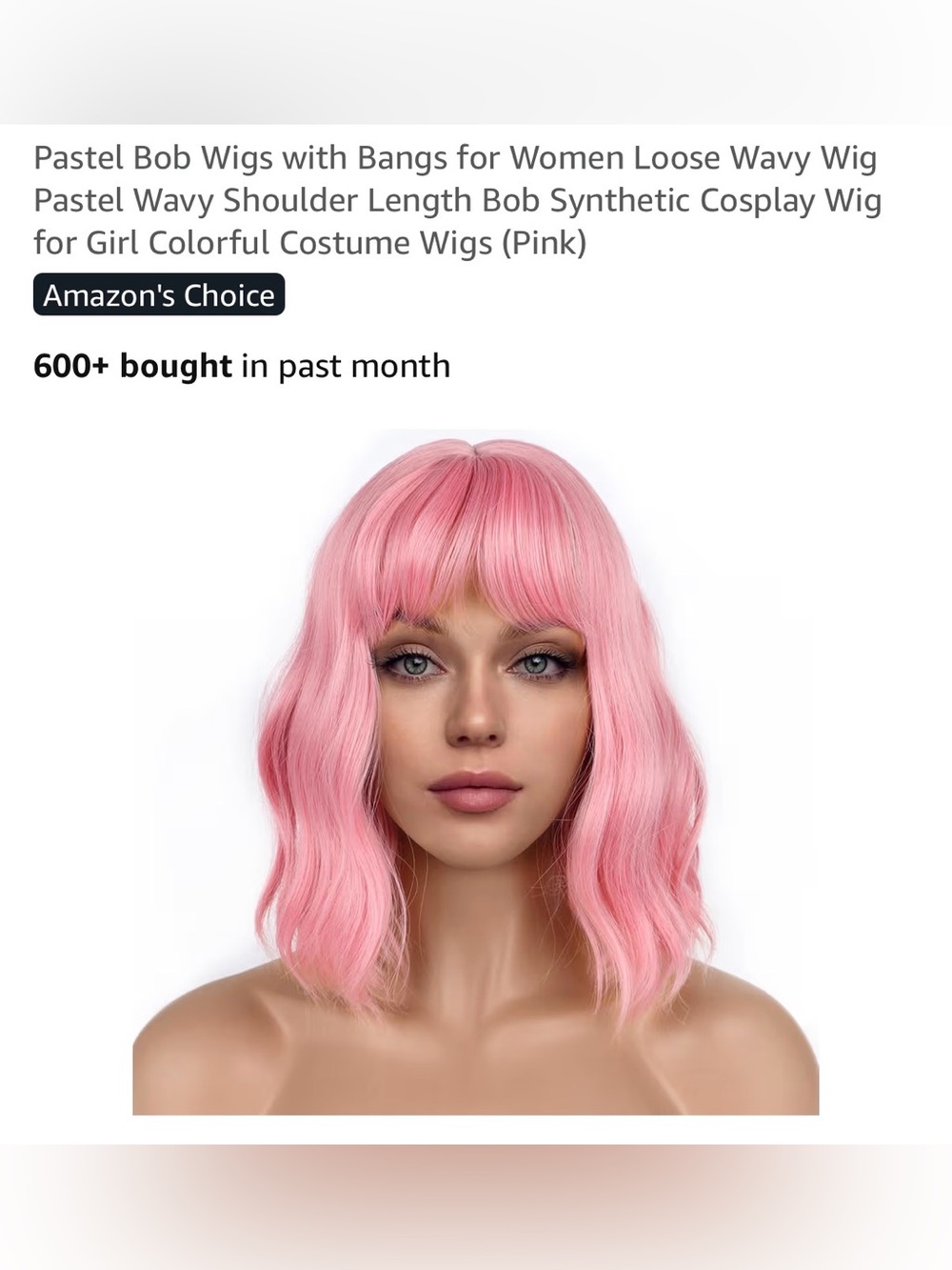 Pastel Pink Shoulder-Length Bob Wig with Bangs - Synthetic Women’s Wig